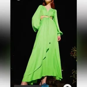 farm rio lime green maxi dress FARM Rio Green Tropical Dream Draped Organic Cotton Maxi Dress, Orange / S main image 1